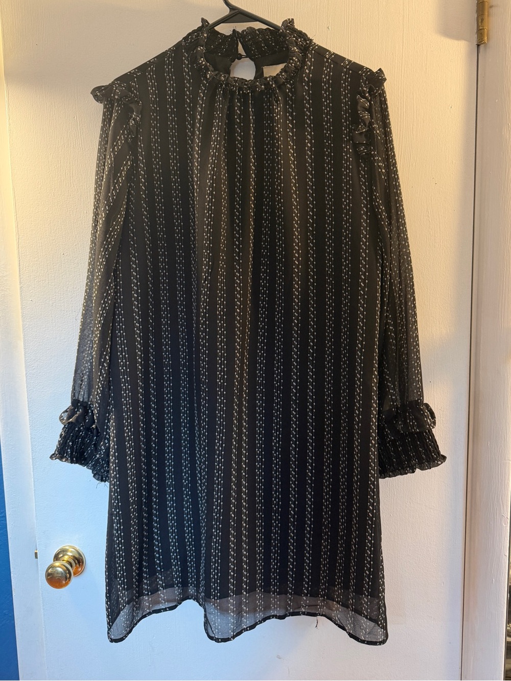 I Madeline High Collar Ruffle Dress with Sheer Sleeves